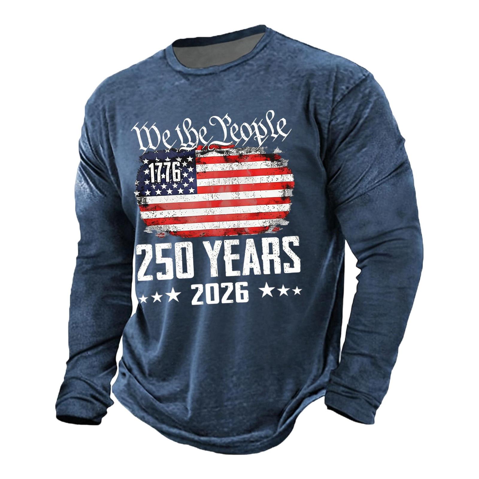 

Men s Casual Long Sleeve Shirt Independence Day Graphic Print 250 Years Commemorative Design Soft Fabric Comfortable Fit XXXL тёмно-синий