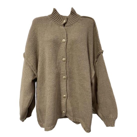 

Женский свитер большого размера, пальто с круглым вырезом, фонарь, длинный рукав, однобортный, вязаный, верхняя одежда, повседневный, свободный трикотаж S