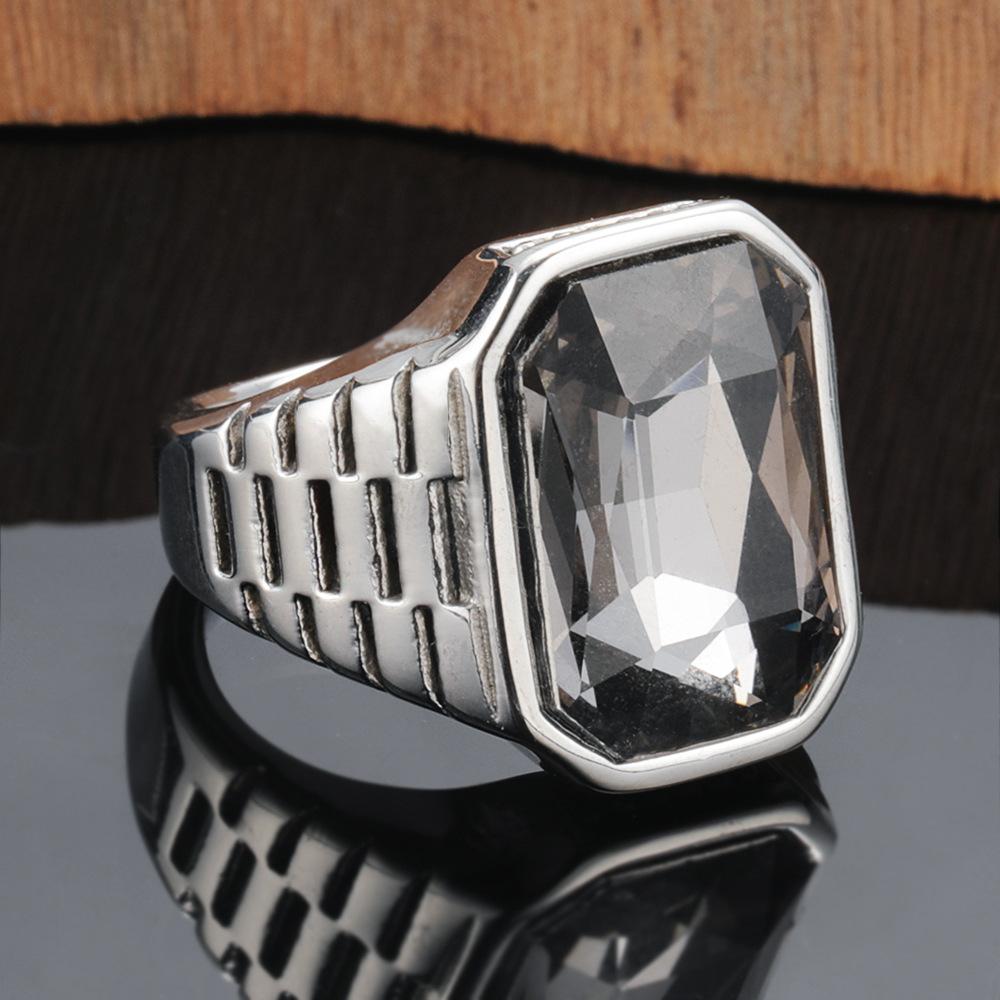Herren Quadratischer Titanring Minimalistischer Geometrischer Edelsteinschmuck Trendiger Punk Edelstahlring für Herren Modeaccessoires