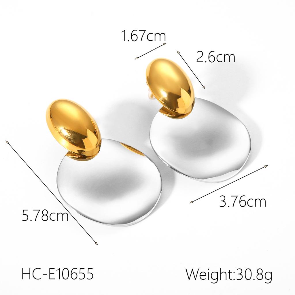 Gold and silver color blocked stainless steel earrings for women, smooth geometric texture, sun pentagram, European and American design, jewelry gift