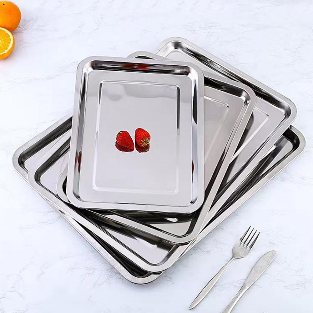 Stainless Steel Barbecue Tea Storage Serving Trays Grill Rectangle Meat Utensils Restaurant Rice Sausage Steamed Metal Plat R5F5