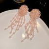 Silver Needle Fabric Flower Glass Fringed Earrings Medium Antique Temperament Stud Earrings Design Sense Niche Earrings
