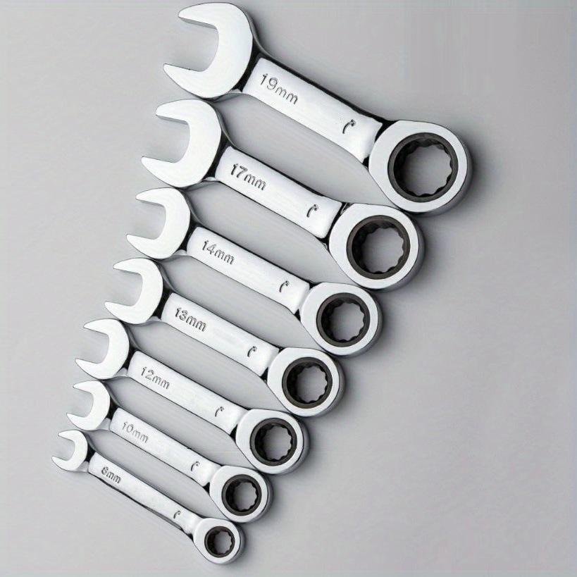 6/8/10/12/15mm CR-V Steel Stubby Ratcheting Combination Wrench Dual-use Reversible Spanner Mini Plum Blossom Hand Spanner