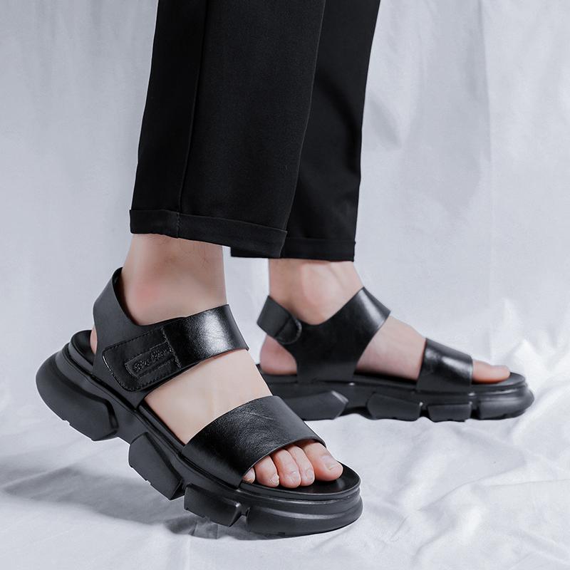 Pánské módní sandály, elegantní, prodyšné, nazouvací, prodyšné, letní, kožené, s tlustou podrážkou, plážové boty, neklouzavé, ručně vyráběné, sandály