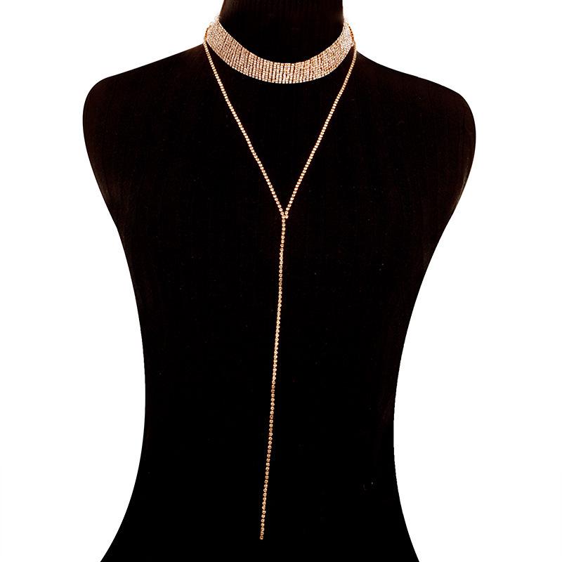 Neck Multi-layer Necklace Full of Diamonds Long Choker Necklace for Women