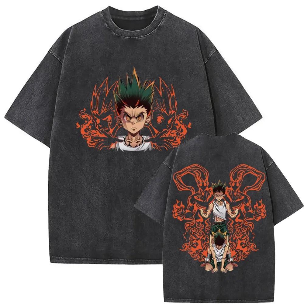 

Japan Classic Anime Hunter X Hunter Graphic Print Retro Washed TShirt Men Women Oversize Cotton Harajuku Fashion Summer New Tee S