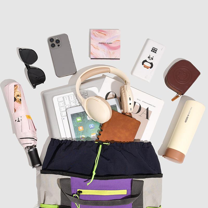 Large Capacity Color Block Travel Backpack Fashion Trendy Brand Sports Computer Bag Cargo Style Drawstring School Bag for Women