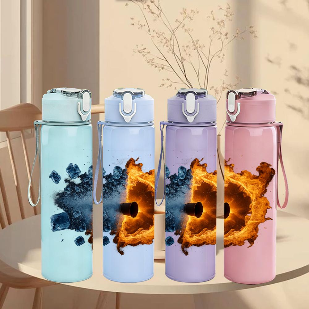 1PC Splash Art Tiger Head 750ml Color Plastic Sports Water Bottle Leakproof Flip Straw Lid Suitable for Sports Office Home Use