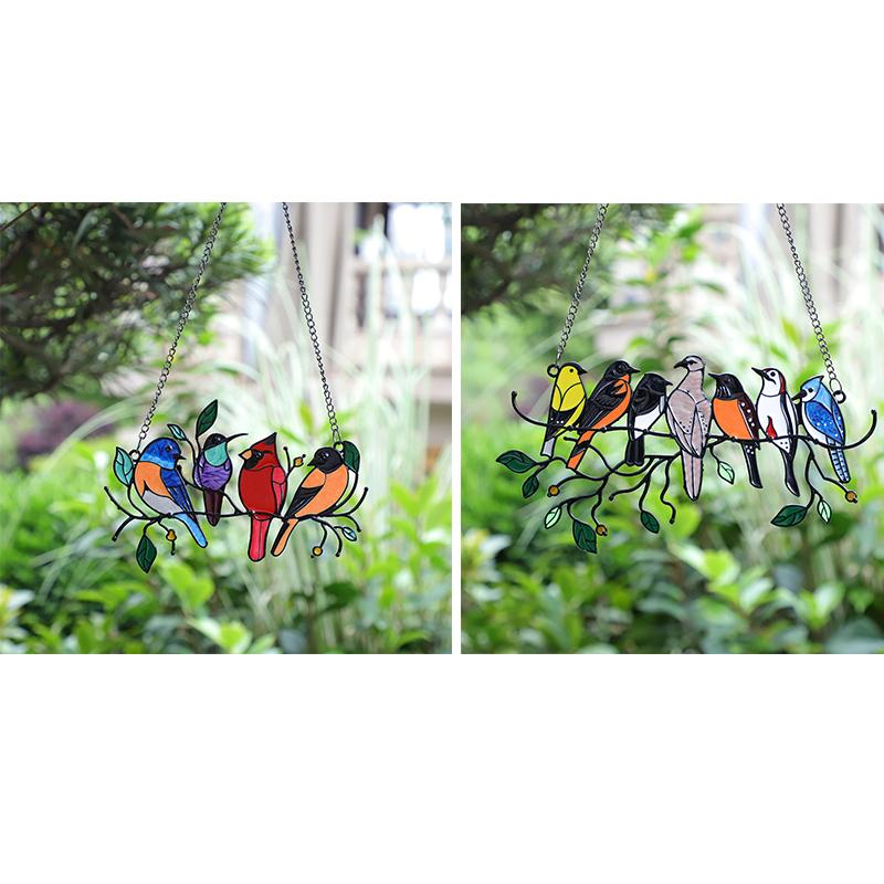 Stained Glass Birds Home Room Window Panel Hanging Suncatcher Decor Balcony