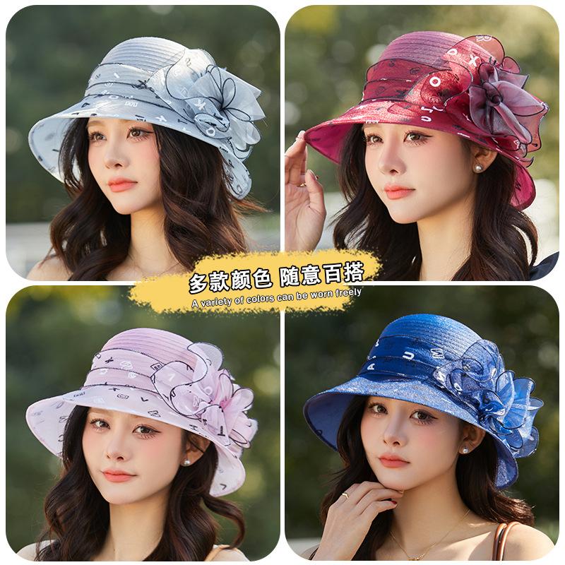 Hat Women's Organza Sunshade Sunscreen Hat Temperament Elegant Big Brim Bucket Hat UV Protection
