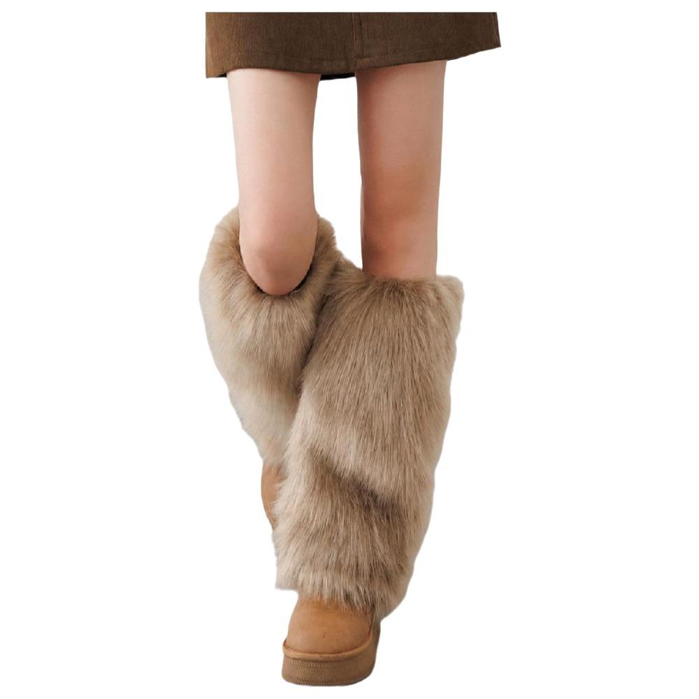 Pokrývky na boty Lolita z umělé kožešiny 40cm Dlouhé ponožky Harajuku Styl Kožešinové návleky na nohy Použití pro Cosplay