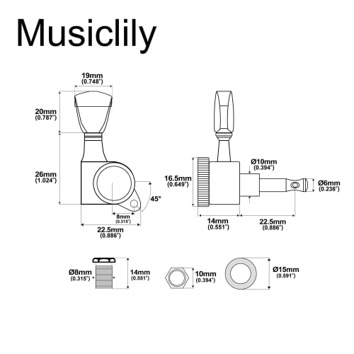 Musiclily Pro L3R3 Locking Tuners for Electric and Acoustic Guitars with Chrome Keystone Buttons