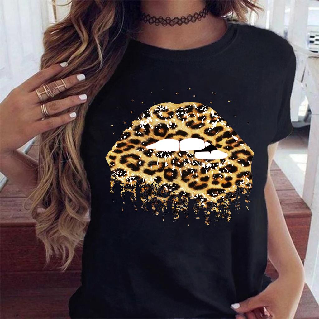 Letnia Moda Koszulka z Nadrukiem Ust Leoparda Kobiety Krótki Rękaw Usta T-Shirt Koszulki Koszulka Harajuku Koreańska Ulica Top 13115