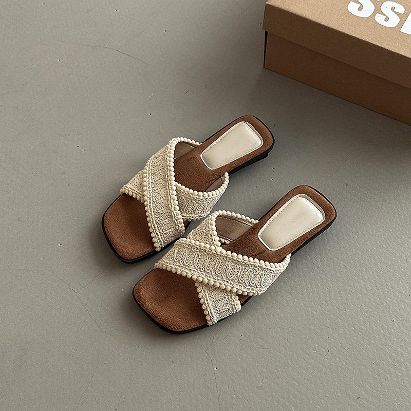 

Корейская версия модных универсальных крутых шлепанцев с перекрестными ремешками женские 2025 лето новые этнический стиль уличная обувь туфли на одном ремешке 40