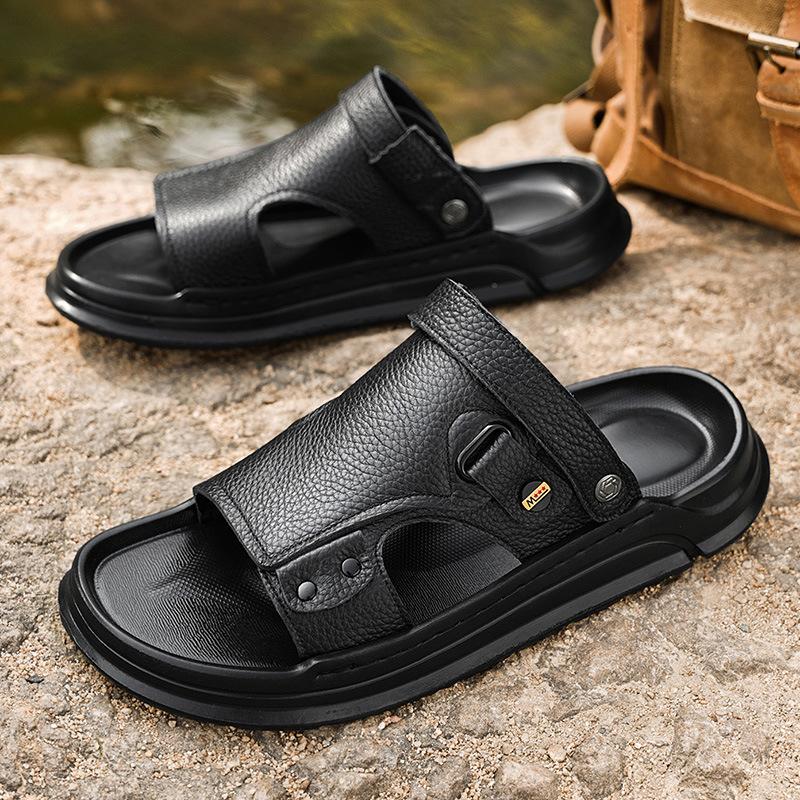 Summer New Shoes for Men Fashion Leather Sandals Dual Purpose Casual Slipper Slip-on Beach Shoes