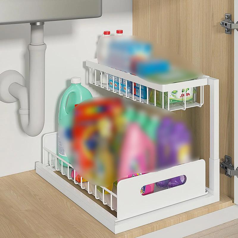 

Органайзеры и системы хранения под раковиной, с выдвижным ящиком, двухъярусная многоцелевая полка для ванной комнаты, органайзер для хранения на кухне и в ванной 1pc белый