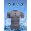 Mens WhiteCompression Short Sleeve T-Shirt Small Red And Black Badge Graphic Quick Dry Breathable High Elasticity Gym Workout And Running Athletic Top