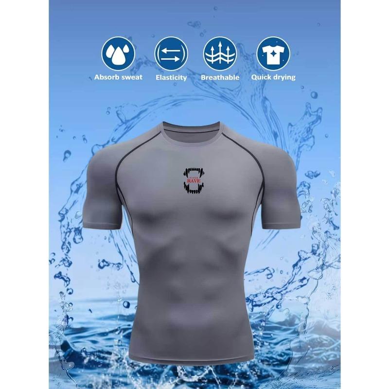 Mens WhiteCompression Short Sleeve T-Shirt Small Red And Black Badge Graphic Quick Dry Breathable High Elasticity Gym Workout And Running Athletic Top