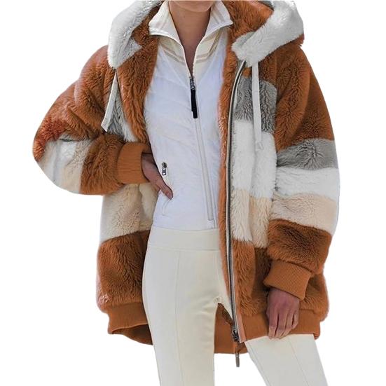Cappotto invernale da donna, color block, maniche lunghe, cardigan con cerniera, vestibilità larga, caldo, peluche, taglie forti, giacca da donna, abbigliamento invernale