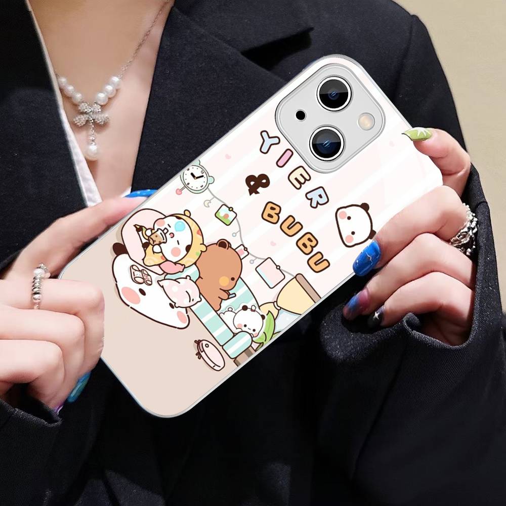Character Bubu And Dudu For IPhone 14 13 12 Mini 11 Pro XS Max X XR 14 Plus Tempered Glass Cover
