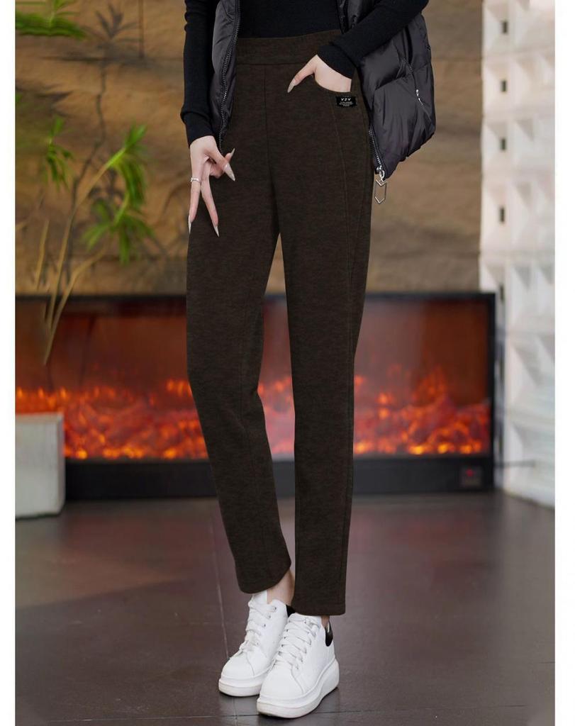Women's Stylish Straight-Leg Fleece-Lined Pants, 2026 Autumn/Winter Collection - Eight-Tenths Length for Outdoor Wear.