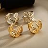 European Vintage Hollow Filigree Hoop Earrings Gold Plated Zircon Wide Ear Buckles for Women