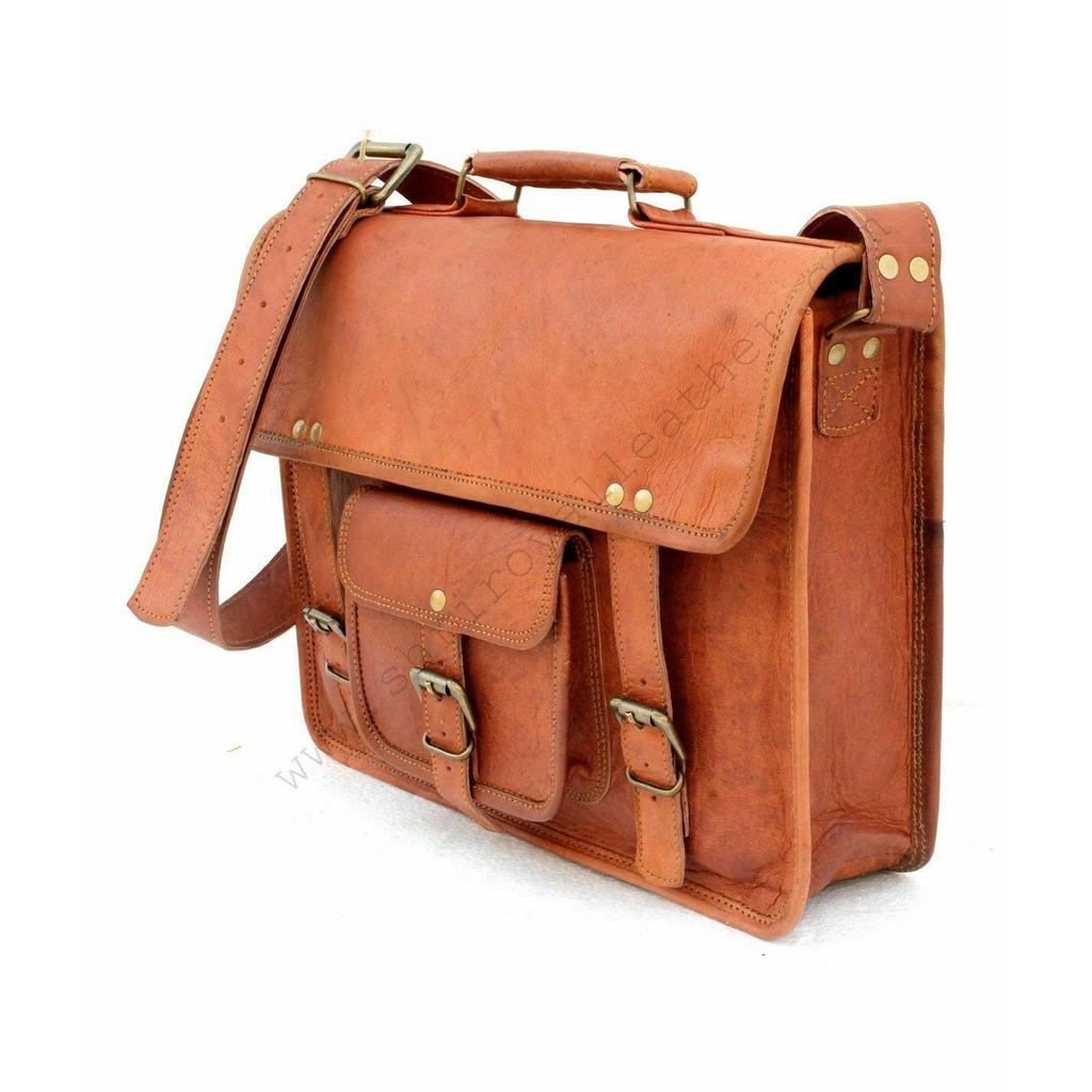 Leather Messenger Bag Shoulder Laptop Bag  Men's Genuine Vintage Special Goat
