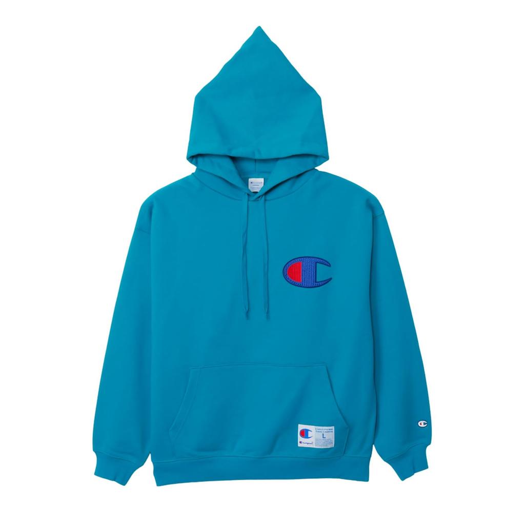 Champion Long Sleeve Fleece LooseFit Hooded Sweatshirt with Big Action Teal Blue Men's Logo, Style, C3-B104,