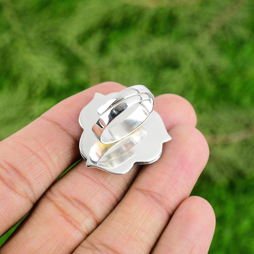 925 Silver Round Natural Tanzanite Quartz Mother Statement Flower Elegant Ring