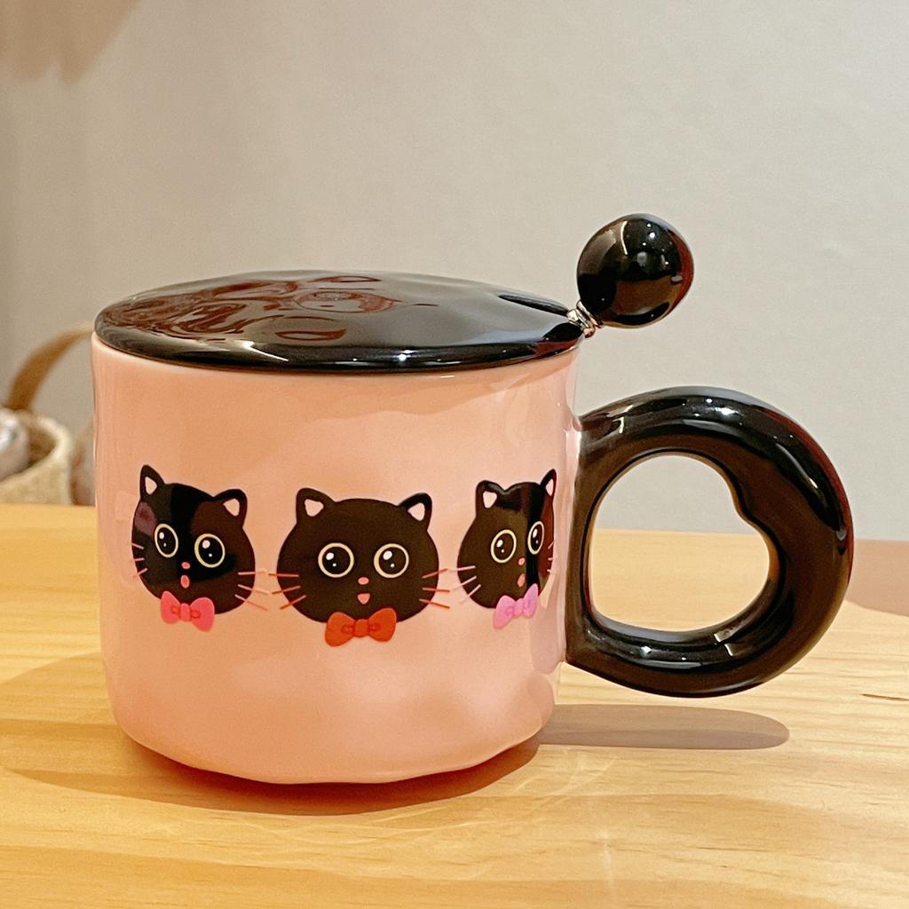 New Birthday Gift for Girls Cute Cat Cup Ceramic Mug with Lid Practical Souvenir Gift Box