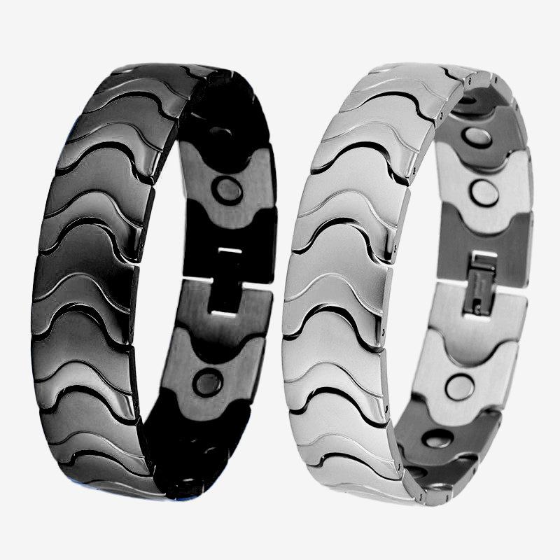 Wave Shape Titanium Steel Silver Sandblasted Magnetic Mens Bracelet with Detachable Buckle