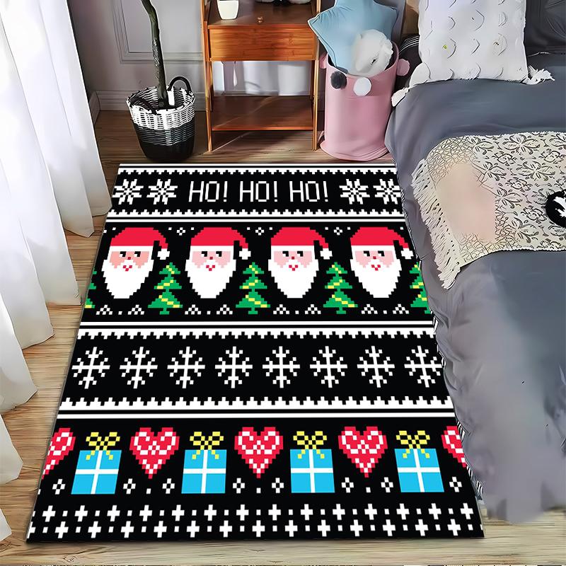 Christmas Themed Carpet with Santa, Snowflakes, Gifts and Hearts Suitable for use as an anti-slip for living room bedroom sofas