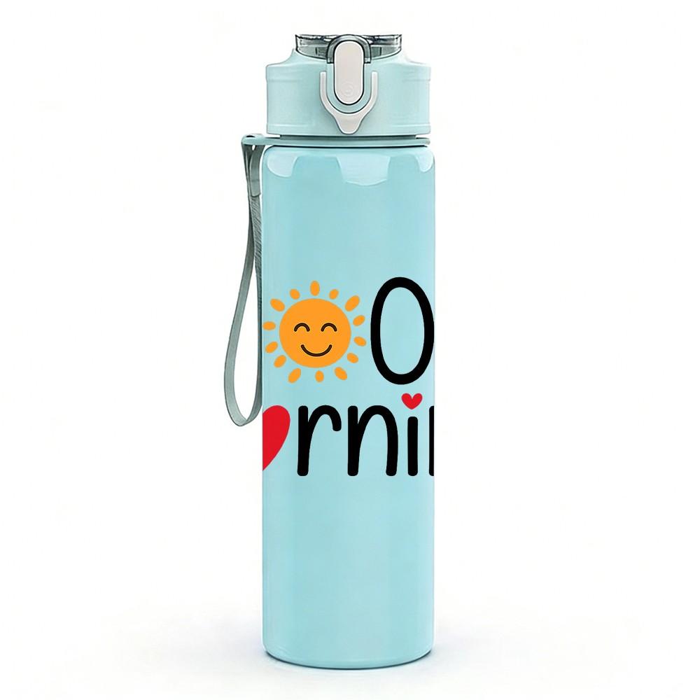 1PC Good Morning Sun Letter 750ml Color Plastic Sports Water Bottle Leakproof Flip Straw Lid Suitable for Sports Office Home Use