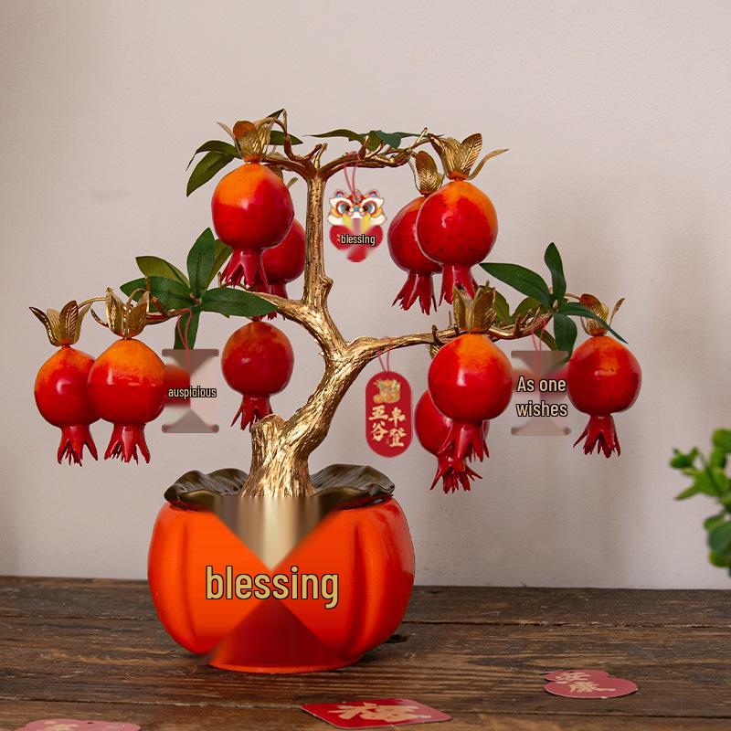Artificial Pomegranate & Persimmon Tree, Perfect for Spring Festival or New Year Decor in Living Room, Entrance, or TV Cabinet.