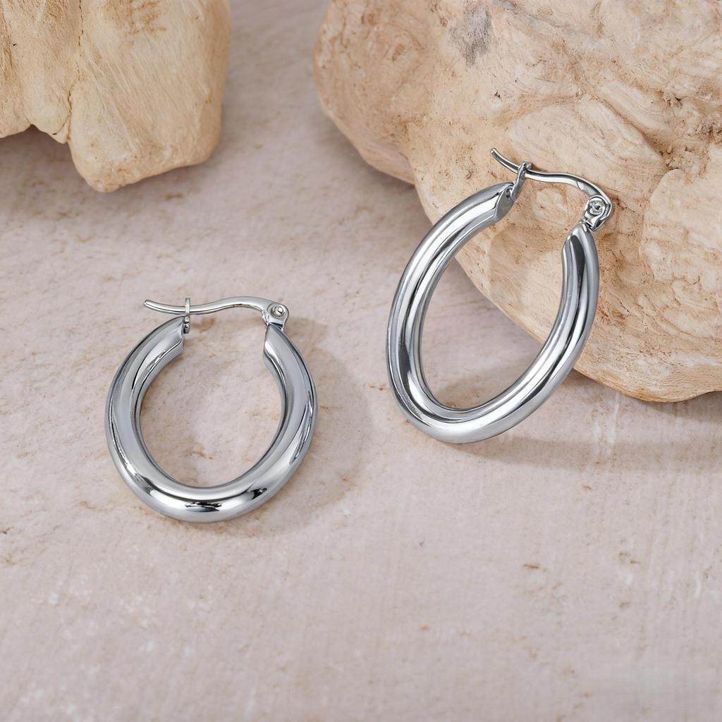 European American Classic Smooth C-Shaped Hoop Titanium Steel Retro Earrings for Women