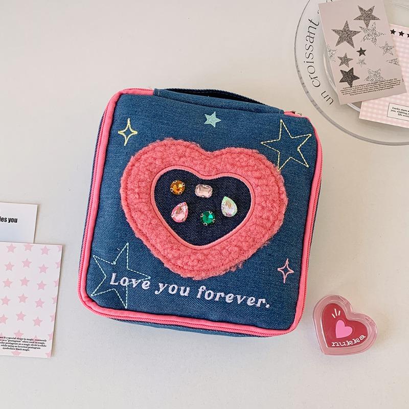 Denim Fabric Portable Cosmetic Bag with Zipper Large Capacity Travel Storage Toiletry Bag for Girls Creative Makeup Supplies New