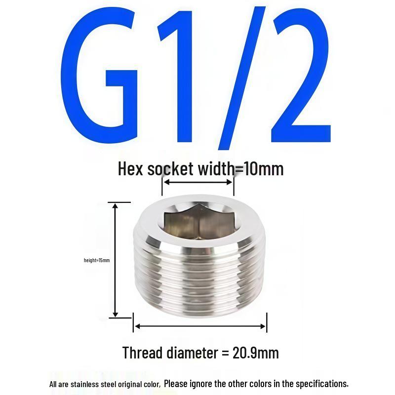 304 Stainless Steel Hex Socket Pipe Plug, Threaded Blind Plug, Oil Plug, Throat Plug In Sizes: 1/8", 1/4", 3/8", 1/2", 3/4".