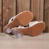 2026Women's High Heels Slippers Crystal Square Round Toe Braided Upper Shoes  Leisure Summer New Breathable Zapatillas De Mujer