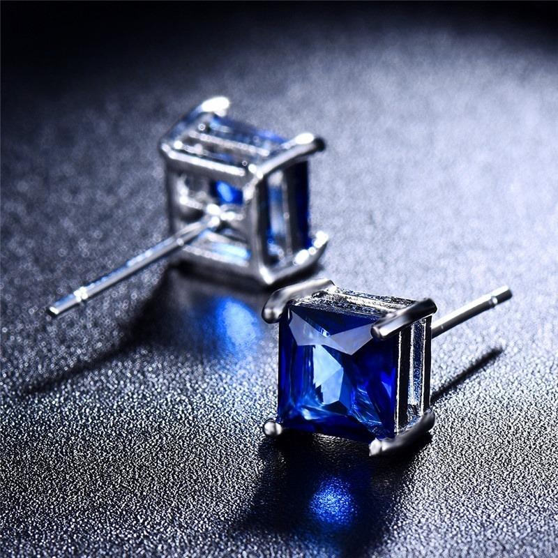 New Shiny Red Square Cubic Zirconia Stud Earrings for Women Fashion copper Color Geometry Brides Wedding Jewelry Party Gift
