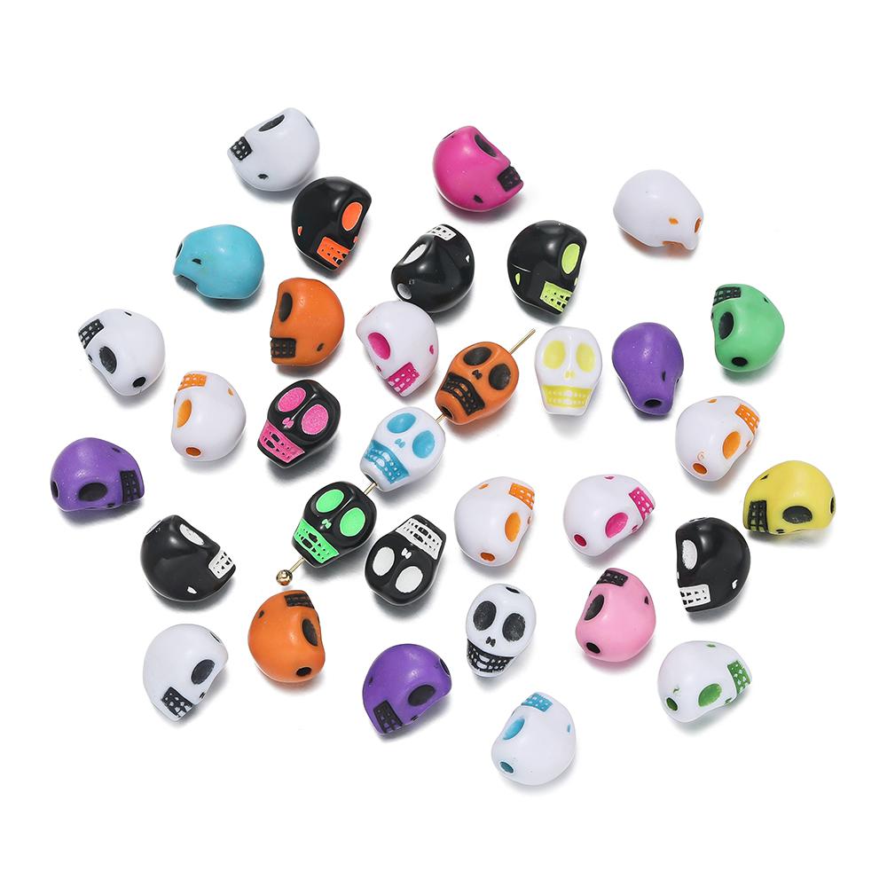 100 Stück bunte Totenkopf-Form Perlen Acryl Abstandshalter Lose Perlen für Armband Halskette DIY Schmuckherstellung Zubehör Großhandel