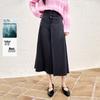 Xiangying Women's Retro Grey Denim A-Line Midi Skirt