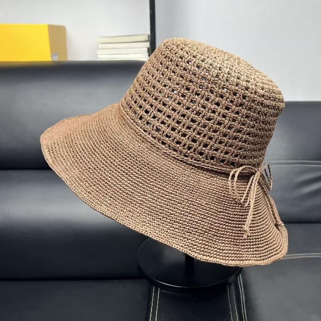 Extra fine straw hand crochet straw hat women's summer foldable sunscreen bucket hat summer travel visor