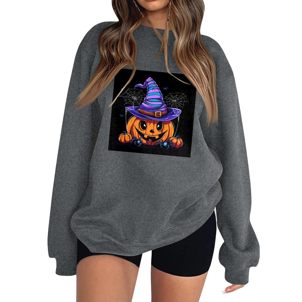 Women's Fashion Long Sleeve Printed Round Neck Pullover Top Sweatshirt