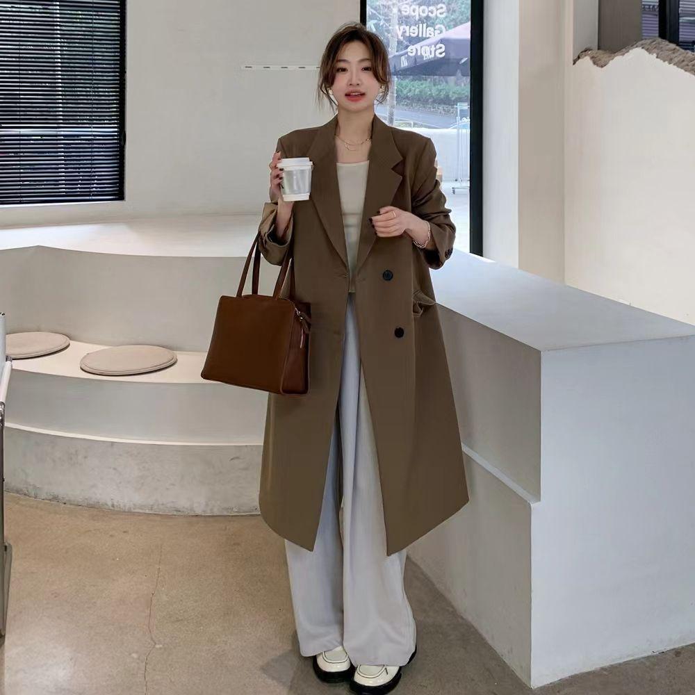 Korean Style And Loose Casual Long Suit Coat With Kneelength Windbreaker For Autumn And Spring
