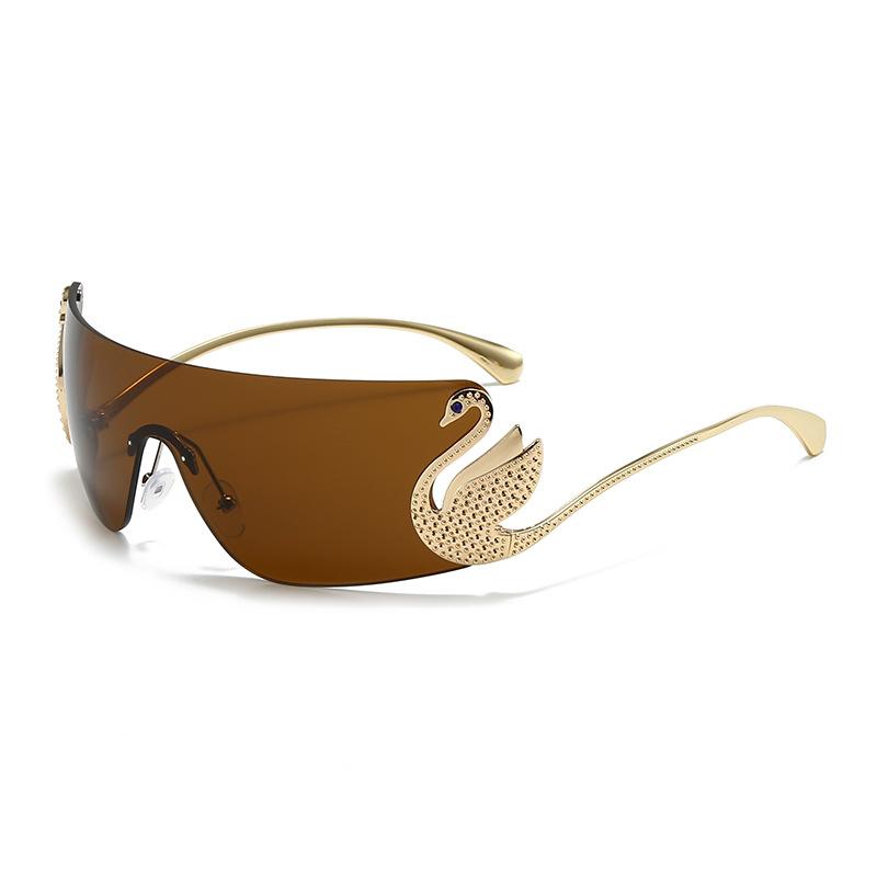 

New Fashion Vintage Rimless Sunglasses Women Luxury Design Sun Glasses Punk Popular One Piece Lens Eyeglasses коричневый