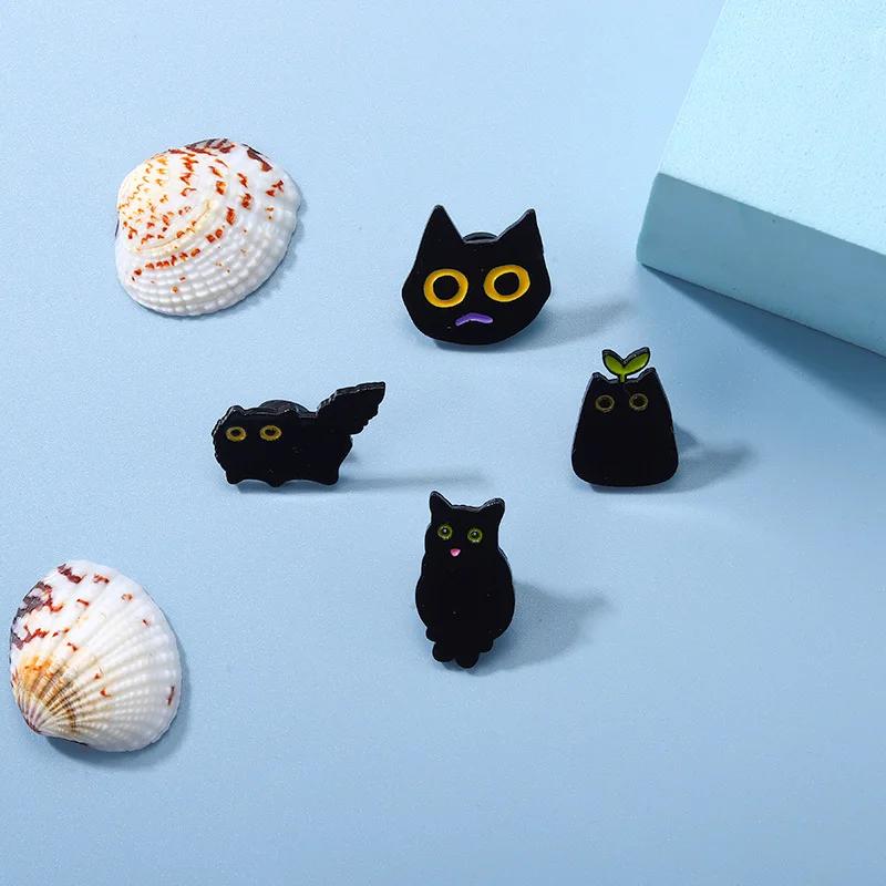 

4 Pcs Black Cat Brooch Animals Metal Lapel Pin Gifts for Women Backpack Accessories