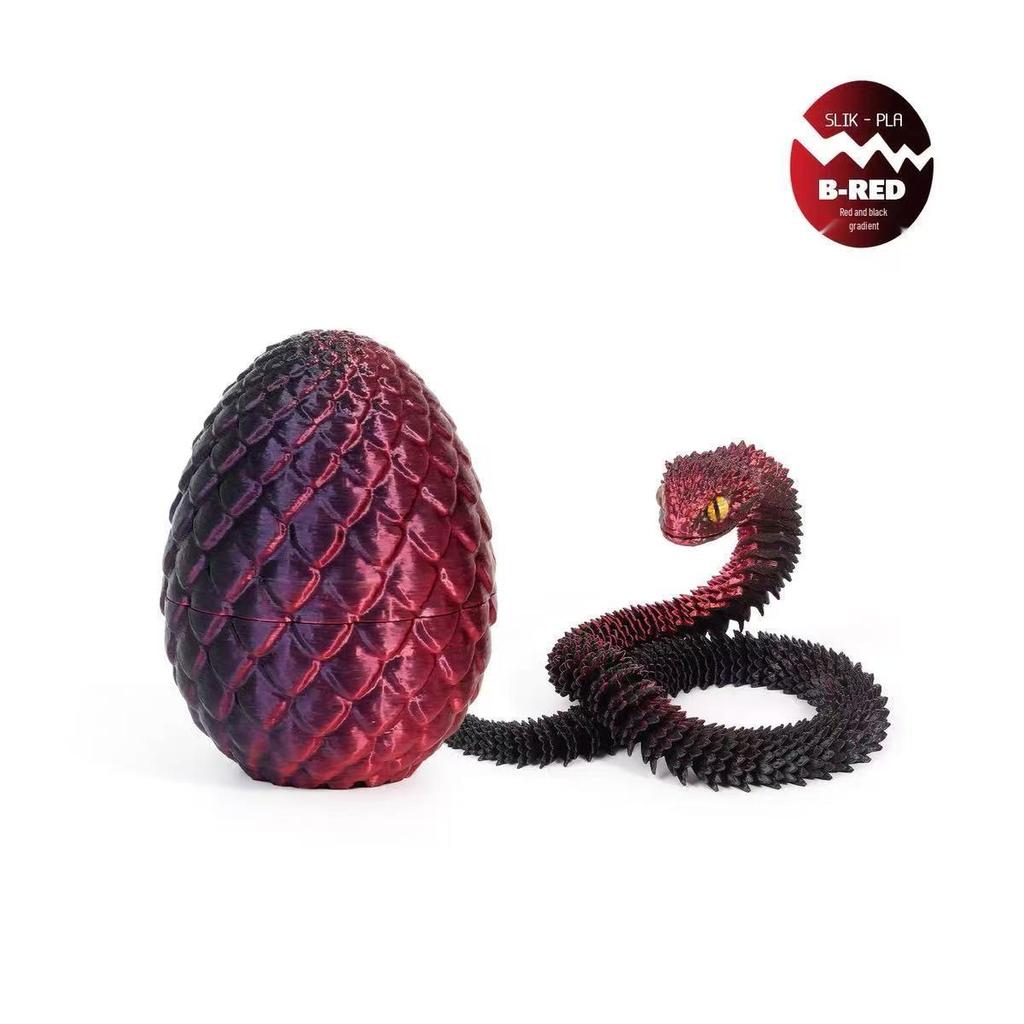 3D Printed Viper Egg Set: Articulated Small Snake Figurine Desktop Ornament Toy for Children