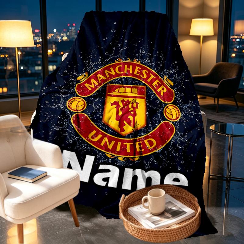 Custom Name Personalized Manchester Football F.C Print Blankets, Home Decor, Bedroom, Sofa, Camping, Couch, Gifts for Birthday Christmas