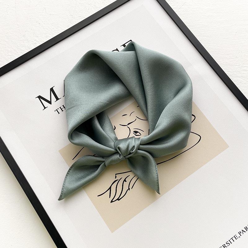 Silk Square Scarf: Solid Color Rolled Edge Headscarf for Women (53cm)