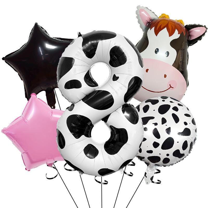 Temu Cow 40 Digital Set Farm Cow Theme Aluminum Film Balloon Set Children'S Birthday Party Arrangement